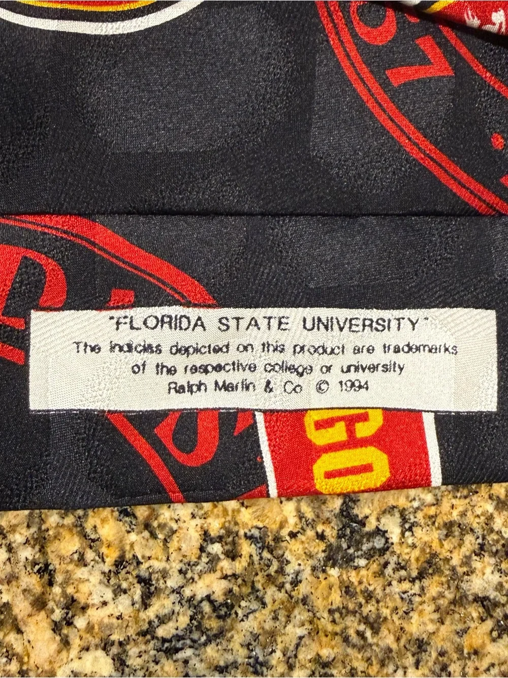 Vintage 90s Ralph Marlin Florida State University Seminole 100% Silk Necktie NWT